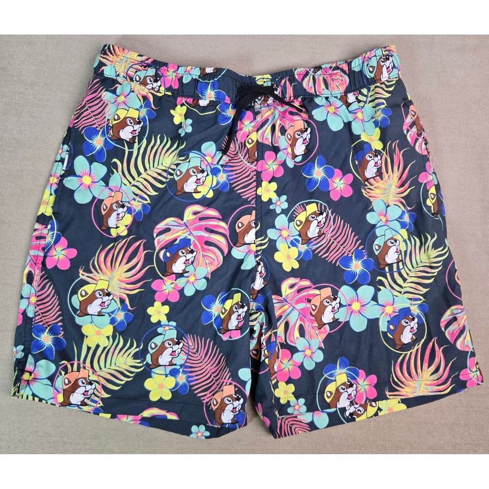 Bucees Blue Men's Large Swim Trunks Shorts‎ Tropical Beaver Floral Beach